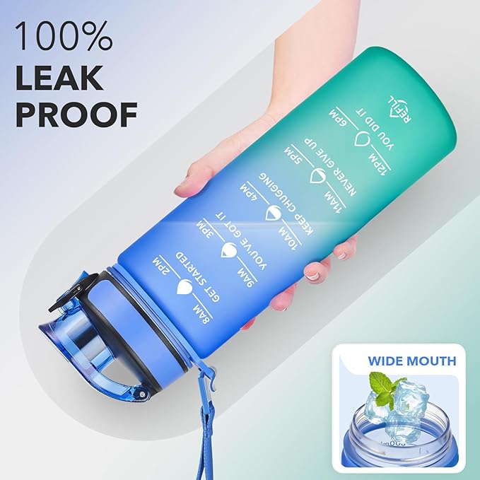 Enerbone Water Bottle, Leakproof BPA & Toxic Free, Motivational Water Bottle with Times to Drink and Straw, Fitness Sports Water Bottle with Strap for Office, Gym, Outdoor Sports-Ruum Studio Home