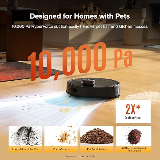roborock Q7 M5 Robot Vacuum and Mop Combo, 10,000Pa HyperForce Suction, Robotic Vacuum Cleaner, Dual Anti-Tangle System, APP-Controlled Mopping, LiDAR Navigation, for Pet Hair and Carpet, Black-Ruum Studio Home