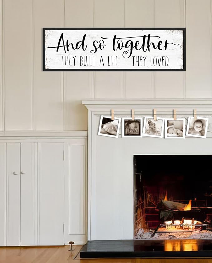 And So Together They Built a Life They Loved Sign: Modern Farmhouse Wall Decor Inspirational Quotes Family Bedroom Sign 12" x 40",Rustic Home Wall Art Plaque Framed Wall Hanging Signs-Ruum Studio Home