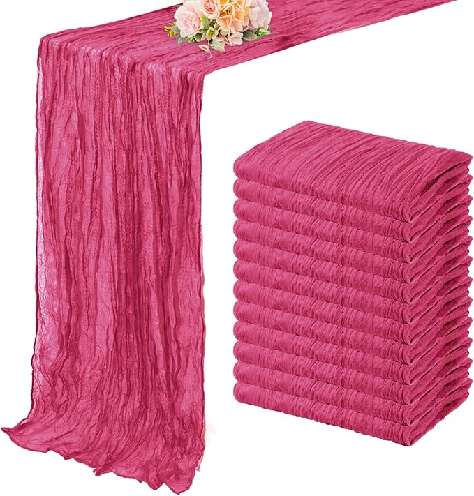 Hot Pink 12 Pack Cheesecloth Table Runner 10FT Boho Fabric Rustic Cheese Cloth Table Runner for Wedding 20 x 120 Inch Long Bridal Shower Baby Shower Gauze Sheer Birthday Party Table Decorations-Ruum Studio Home