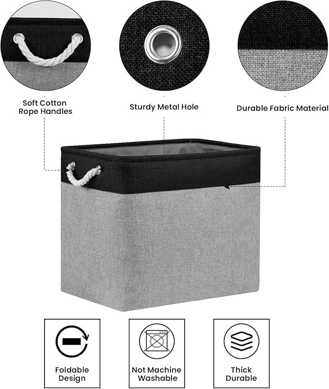 Bidtakay Storage Baskets Extra Large Baskets for Organizing Grey Rectangle Laundry Basket Linen Fabric Bins Set of 2 Clothes Baskets for Closet Shelves Hallway Bedroom Toy Organizer 17x12x15 In-Ruum Studio Home