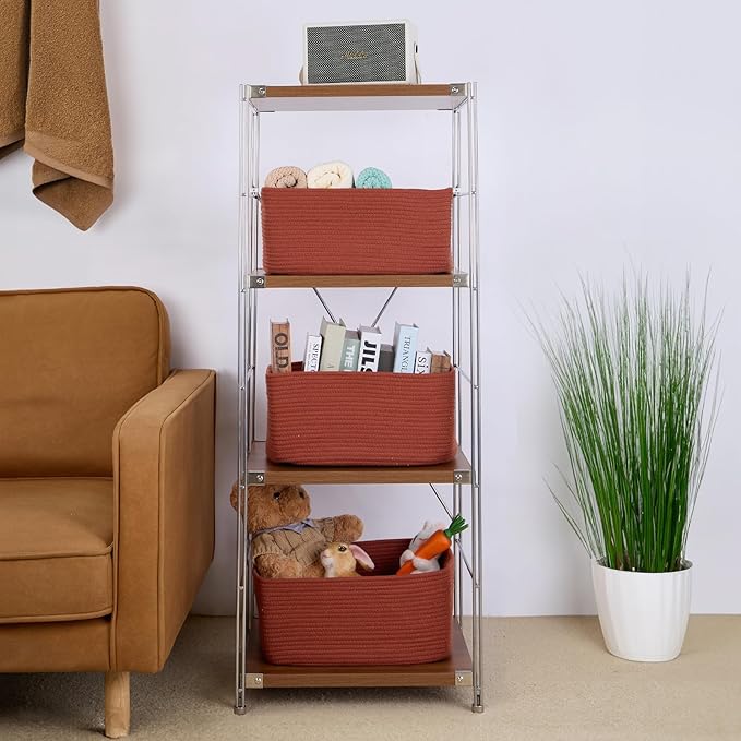 Large Storage Baskets for Shelves, Closet Organizers Bins for Clothes Blanket Towels, Baby Nursery, Toy Baskets Box, Woven Rope Baskets, 17 x 13 x 7.5”, 2 Packs Oxide Red-Ruum Studio Home