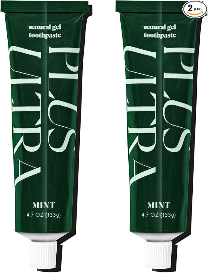 Plus Ultra Organic Fluoride-Free Gel Toothpaste in Aluminum Tube | Eco-Friendly, SLS Free | Made with Aloe, Peppermint, Bamboo Extract | for Sensitivity & Whitening | Made in USA, 4.7oz (Pack of 2)-Ruum Studio Home