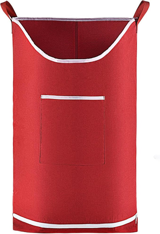 Hanging Laundry Hamper Bag Behind Door Hampers for Laundry Hanging Save Space Zipper Laundry Hamper Door Hanging with 2 PCs Stainless Steel Hooks Suction Hooks for Wall/Bathroom (Red-Ruum Studio Home