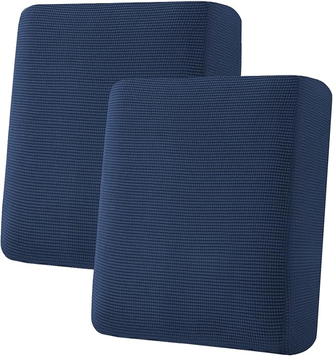 H.VERSAILTEX Super Stretch Individual Seat Sofa Covers Slipcover Sets Thick Jacquard Textured Twill Fabric (2 Piece Medium Sofa Cushion Covers, Navy)-Ruum Studio Home