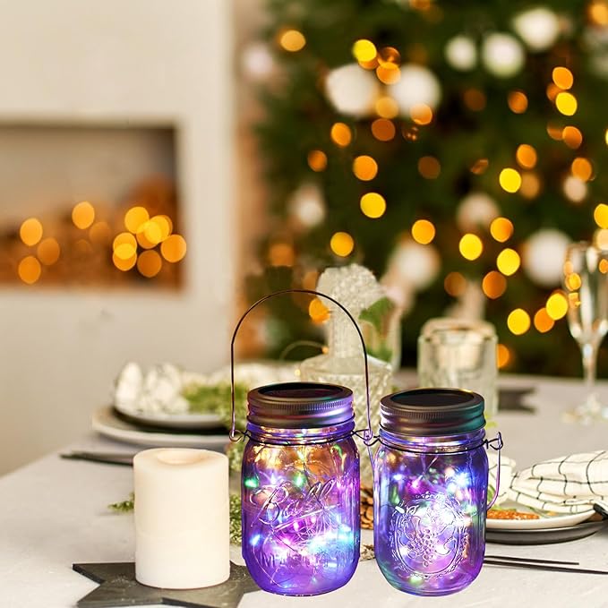 Solar Mason Jar Lights [Upgraded], 12 Pack 30 LED Firefly Fairy String Lights, Waterproof Outdoor Solar Mason Jar Lid Lights with Hangers(NO JARS) for Patio Garden Yard Wedding Decoration - Multicolor-Ruum Studio Home