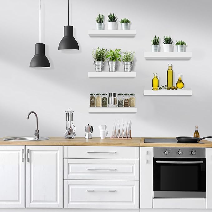 Sorbus Floating Shelves for Wall, Bathroom Shelves Wall Mounted for Kitchen, Bedroom, Living Room, Bathroom Storage, Over Toilet, Hanging Book Shelf for Ｗall Home Decor (White, 5 Pack)-Ruum Studio Home