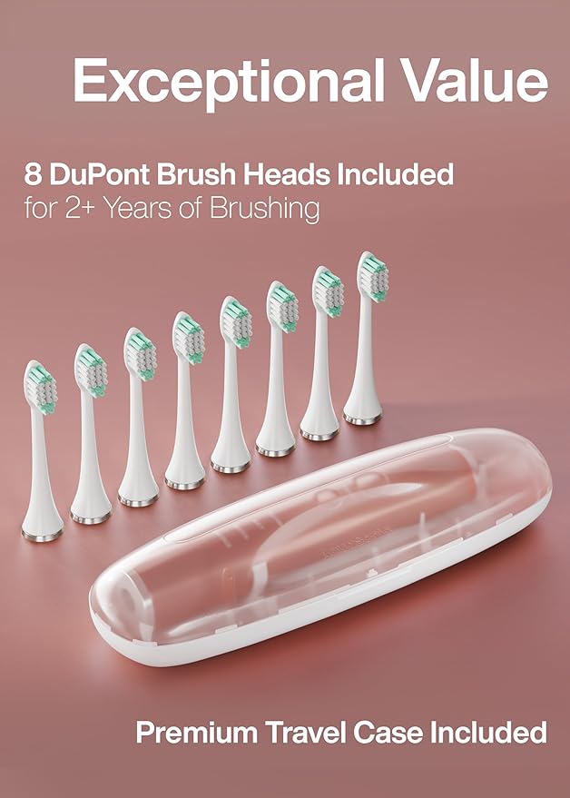 Aquasonic Vibe Series Ultra-Whitening Toothbrush – ADA Accepted Electric Toothbrush - 8 Brush Heads & Travel Case – 40,000 VPM Motor & Wireless Charging - 4 Modes w Smart Timer – Satin Rose Gold-Ruum Studio Home