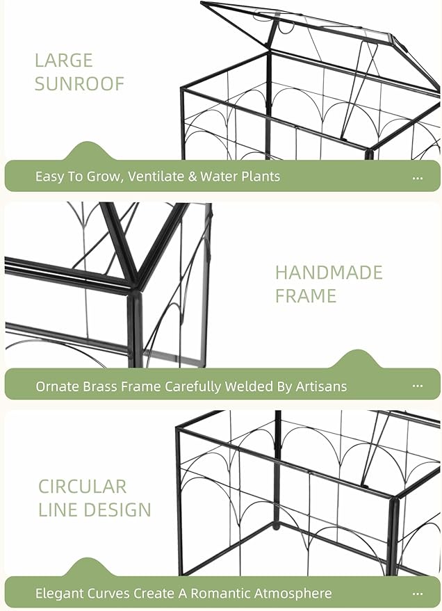 Handmade Glass Planter Terrarium with Lid, Indoor Tabletop Centerpiece Display Box Modern Decor DIY Gift Plant Terrarium Container for Succulent Cacti Air Plants Flower (Black)-Ruum Studio Home