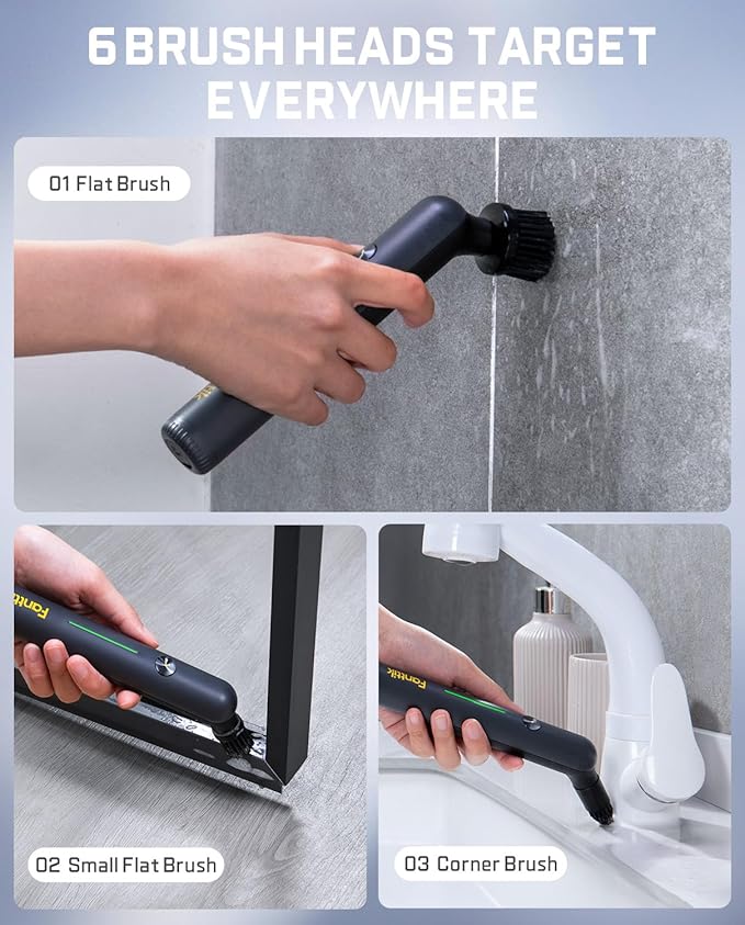 Fanttik G9 Nano Electric Spin Scrubber, Cordless Power Grout Brush, Type-C Fast Charging with LED Power Display, IPX7 Waterproof, 8 Replaceable Heads for Cleaning Grout, Corners, Crevices - Black-Ruum Studio Home