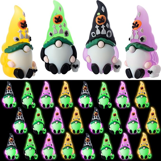 Wesiti 25 Pcs Luminous Halloween Mini Gnomes Figurines Bulk Glow in Dark Miniature Ornaments Hide and Seek Tiny Gnomes Figures Statue Halloween Party Favor Bag Fillers Garden Dollhouse Decor Gifts-Ruum Studio Home