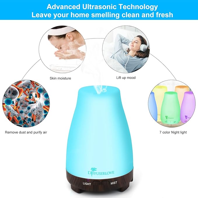 Diffuserlove Essential Oil Diffusers 200ML Remote Control Diffuser Mist Humidifiers BPA-Free Aromatherapy Diffuser (Black Base)-Ruum Studio Home
