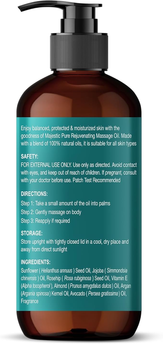MAJESTIC PURE Vitamin E 70k Blend Massage Oil for Massage Therapy - Refreshing, and Relaxing - Natural Oils with Sweet Almond, Jojoba, Argan & Avocado - for All Skin Types - Men and Women - 8 fl oz-Ruum Studio Home