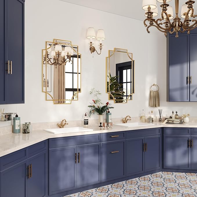 Kelly Miller Gold Bathroom Mirror for Wall, 24"x36" Large Decorative Mirror Gold Wall Mirror Vanity Mirror Beveled Wall Decor for Master Bath Half Bath Living Room Bedroom Fireplace Mantle Entryway-Ruum Studio Home