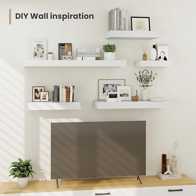 Heimlove 12 Inch Deep Floating Shelves, 12 x 12 inches Long Wall Shelf, Large Extra Display Shelf & Storage Shelf, Rustic Wood Wall Shelves for Fireplace Mantel, White - 2Pack-Ruum Studio Home