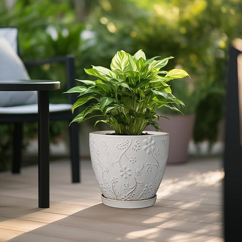 10 Inch Plant Pot Ceramic Planter Pot with Drainage Hole and Saucer Round Planter Large Flower Pot for Indoor Outdoor Plants Home Garden Decor White-Ruum Studio Home