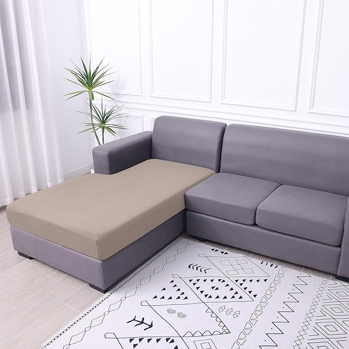 hyha Waterproof Sectional Couch Covers, Non Slip Sofa Couch Cushion Covers L Shape, Thick Stretch Jacquard Fabric, Washable Sofa Slipcovers with Elastic Bottom (1 Piece for Chaise, Taupe)-Ruum Studio Home