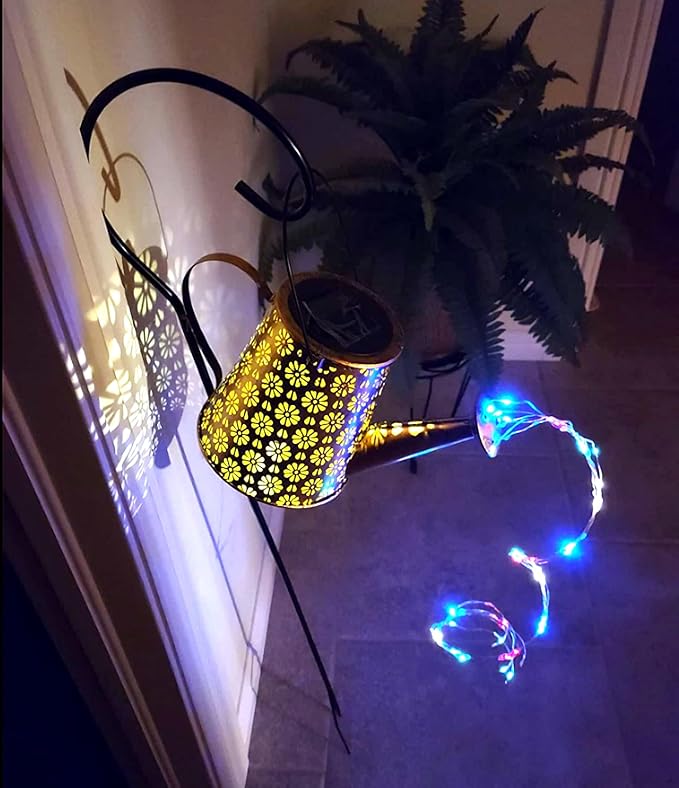 2 Pack Solar Watering Can Lights with Shepherd Hook, 8 Multi-Color Changing Modes, IP65 Waterproof, 60pcs String Lights for Outdoor Garden Pathway Lawn Patio Deck Walkway Courtyard-Ruum Studio Home