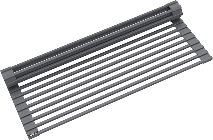 Kraus Multipurpose Over-Sink Roll-Up Dish Drying Rack, Colander and Trivet in Dark Grey, KRM-10DG-Ruum Studio Home