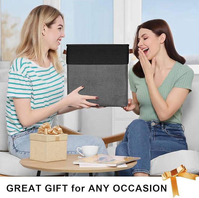 13x13 Cube Storage Bins, Collapsible Fabric Storage Box, 4 Pack Closet Baskets with Handles for Organizing, Shelf, Toys, Clothes, Home, Office, Nursery (Grey&Black)-Ruum Studio Home
