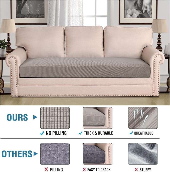 H.VERSAILTEX Super Stretch Individual Seat Cushion Covers Sofa Covers Couch Cushion Covers Slipcover Sets Thick Jacquard Textured Twill Fabric (1 Piece Sofa Cushion Cover, Taupe)-Ruum Studio Home