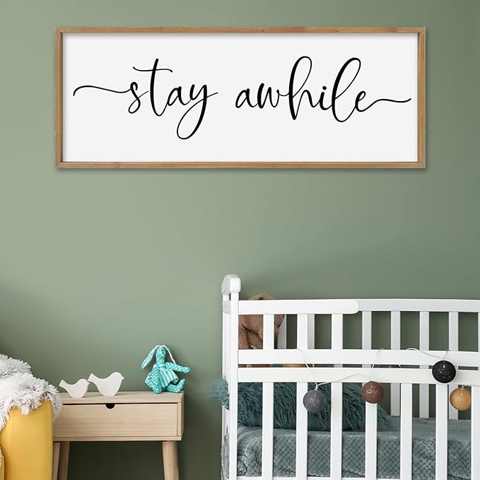 SRSZHIYUE Stay Awhile Sign Wall Decor Art 32"×12" Home Entryway Hallway Signs Large Wood Framed Wall Hanging (Wood)-Ruum Studio Home