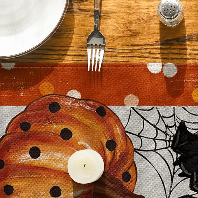 Artoid Mode Orange Jack-O'-Lantern Pumpkin Ghost Halloween Table Runner, Holiday Kitchen Dining Table Decoration for Home Party Decor 13 x 72 Inch-Ruum Studio Home