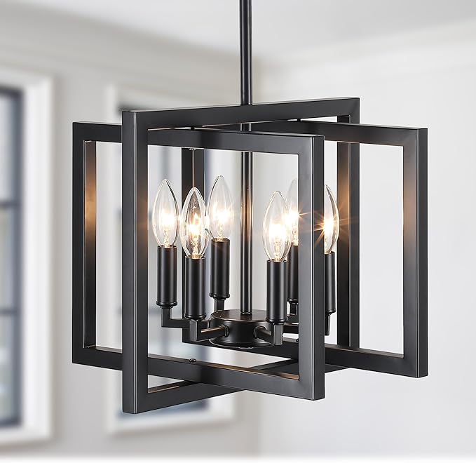 ANKYLHUA Black Chandelier,6-Lights Ceiling Light Fixture E12,Adjustable Hight Pendant Lights Kitchen Island,Chandeliers for Dining Room Bedroom,Entryway,Foyer-Ruum Studio Home