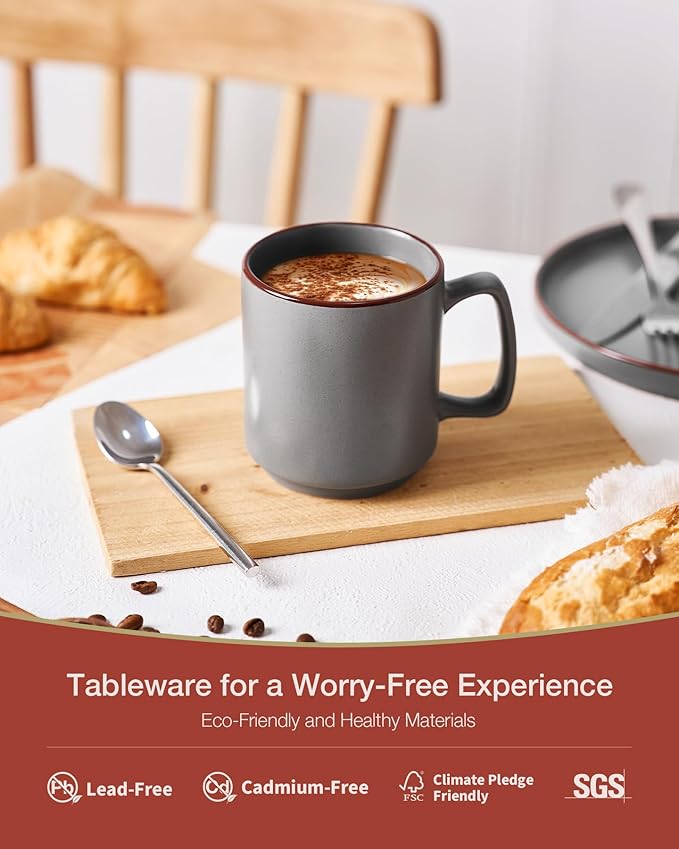 famiware Coffee Mugs Set of 6, Nebula 14oz Coffee Mugs, Ceramic Cup Set with Handle for Latte, Tea, Milk, Cappuccino, Cocoa, Dark Gray-Ruum Studio Home