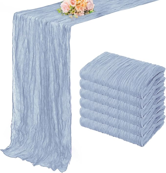 6 Pack Dusty Blue 10FT Cheesecloth Table Runner Rustic Gauze Fabric Cheese Cloth Table Runner for Wedding Bridal Baby Shower Table Decor 20 x 120 Inch Long Boho Sheer Birthday Party Table Decorations-Ruum Studio Home