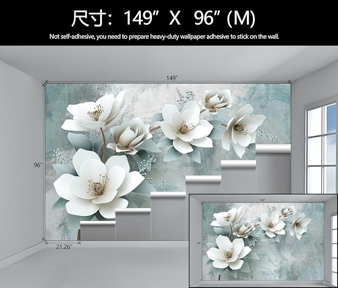 WFBHUA-Green Floral Wallpaper Mural Modern Large 3D Art Flower Wallpaper for Living Room Bedroom Bathroom Wall Mural(Not Peel and Stick)-Ruum Studio Home