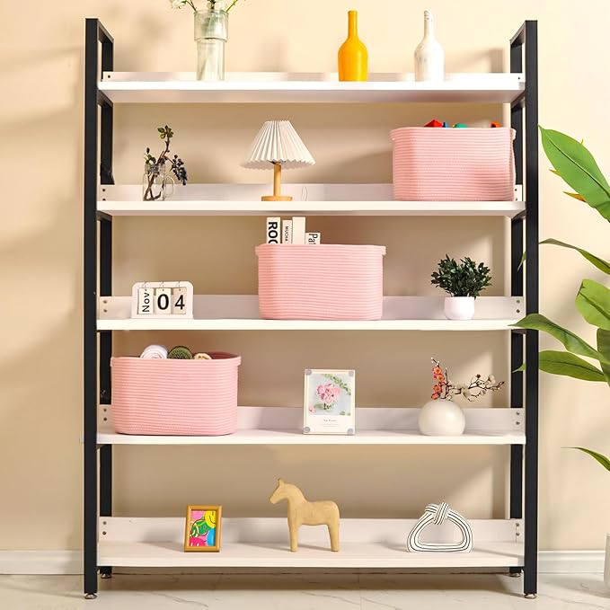Storage Baskets for Organizing Shelves, Pink Basket for Nursery, Woven Cotton Rope Baskets for Storage, Towel Basket for Bathroom, 15"x11"x9.5", 3 Packs, Light Pink-Ruum Studio Home