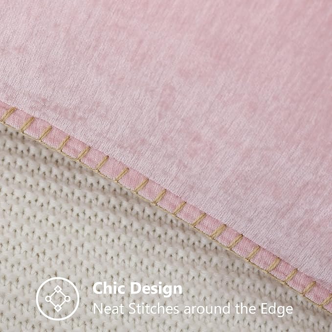 decorUhome Chenille Soft Throw Pillow Covers 12x20 Set of 2, Lumbar Velvet Farmhouse Neutral Decorative Euro Pillow Covers with Stitched Edge for Couch Sofa Bed Home Decor, Blush Pink-Ruum Studio Home