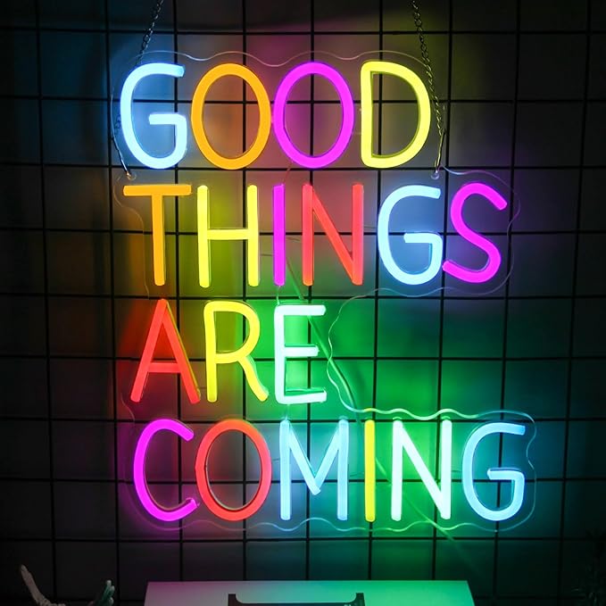 Good Things Are Coming Neon Sign Colorful Letters Neon Lights Signs Motivational Decor Inspirational Quotes LED Neon Signs for Wall Bedroom Bar Office Man Cave Dorm Decor Birthday Gifts-Ruum Studio Home