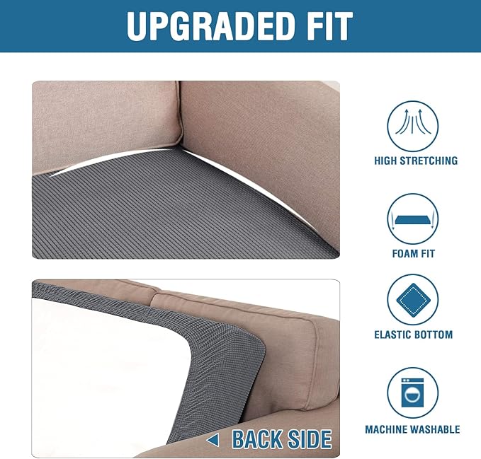 H.VERSAILTEX Super Stretch Individual Seat Cushion Covers Sofa Covers Couch Cushion Covers Slipcover Sets Thick Jacquard Textured Twill Fabric (1 Piece Loveseat Cushion Cover, Grey)-Ruum Studio Home