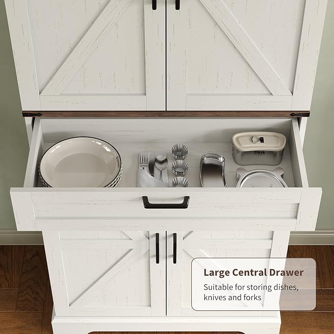 72'' Kitchen Storage Pantry Cabinet, Tall Storage Cabinet with 8 Door Shelves, 2 Cabinets and 1 Drawer, Freestanding Cupboard for Kitchen, Dining Room, Bathroom, Laundry, Off White-Ruum Studio Home