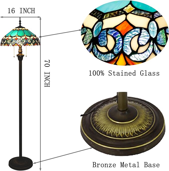 Tiffany Floor Lamp Stained Glass Lamp Standing Reading Light 16x16x70 Inch for Living Room (Blue Jewelry Baroque Style)-Ruum Studio Home