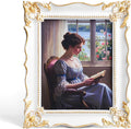 8x10 Vintage Picture Frame with Embossed Flower Design, White Ornate Frame for 8x10 or 5x7 Pictures with White Mat, Hand-Crafted Resin Antique Frames for Tabletop & Wall Hanging, Home Decor (White)-Ruum Studio Home