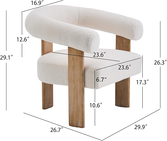VKNOW Accent Chairs Set of 2, Modern Upholstered Living Room Chair Armchair with Solid Wood Legs, Comfy Barrel Arm Chairs for Living Room Bedroom, Cream-Ruum Studio Home
