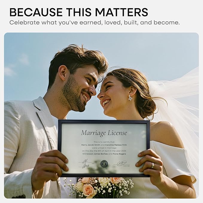 Homeforia 8.5 x 14 Marriage License Frame Black, High End Metal 8.5x14 Marriage Certificate Frames, 14x8.5 Picture Frame for Wall & Tabletop, 8.5 by 14 Photo Frames, Tempered Glass, Wall Kit, Set of 1-Ruum Studio Home