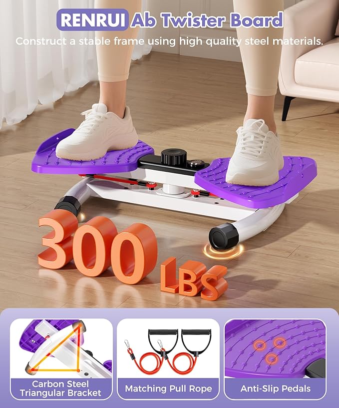 Waist Twisting Machine Fitness Tool, Ab Twister Board with the Smart LED Digital Monitor, 300LBS Capacity & 20dB Ultra-Quiet, Anti-Slip Home Gym Workout Equipment for Women Belly Fat-Ruum Studio Home