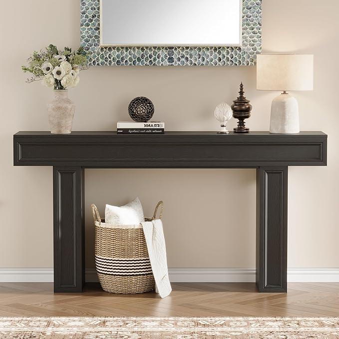 Rresyet 63 Inch Long Console Table, Sofa Table Behind Sofa, Wooden Entryway Table, Farmhouse Entryway Table for Entry, Hallway, Living Room (Black)-Ruum Studio Home