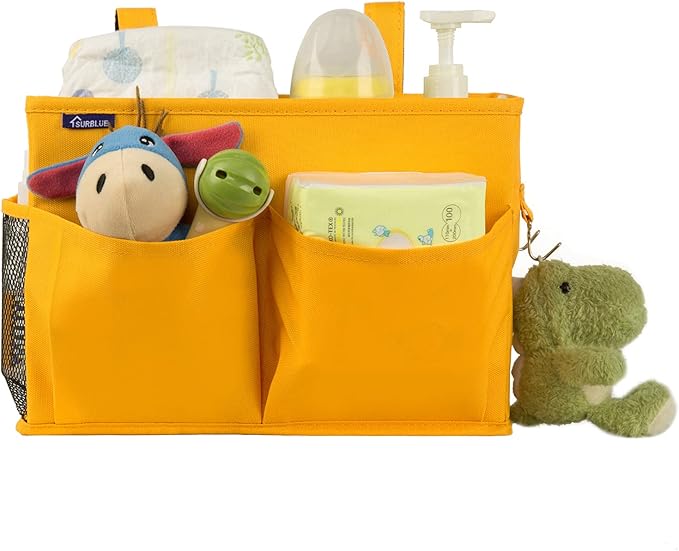 Surblue Bedside Caddy Hanging Bed Organizer Storage Bag Pocket for Bunk and Hospital Beds, College Dorm Rooms Baby Bed Rails, Camp 4 Pockets and 2 Hooks (Small, Yellow)-Ruum Studio Home
