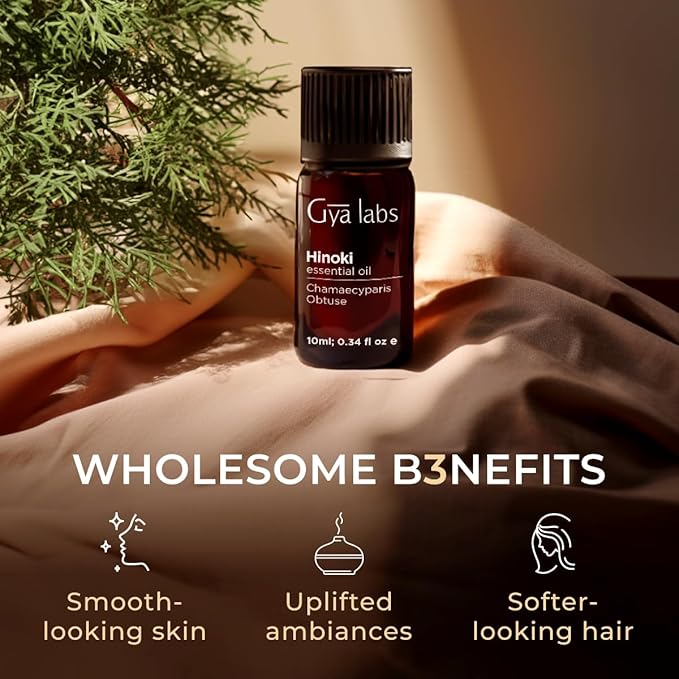 Gya Labs Hinoki Essential Oil for Diffuser & Skin - 0.34 Fl Oz - 100% Pure Natural Hinoki Oil for Hair, Massage, Aromatherapy Spray & Candle Making Scent-Ruum Studio Home