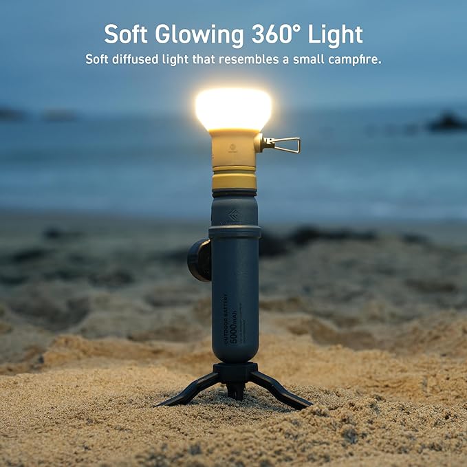 ELECOM NESTOUT Outdoor Camping LED Lantern w/ Mini Tripod, Dimmable USB Powered Soft LED Light, IP44 Water Dust Resistant, 10-350 Lumen, Portable Lamp for NESTOUT Power Bank, Beige (LAMP-1)-Ruum Studio Home