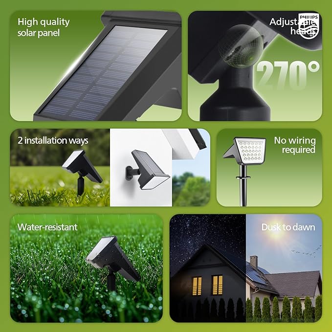 Philips 6 Packs Solar Spot Lights Outdoor Waterproof, 28 LED 7500K Solar Powered Landscape Pathway Lights, Dusk to Dawn Solar Spotlights for Garden, Yard, Lawn, Walkway, Driveway-Ruum Studio Home