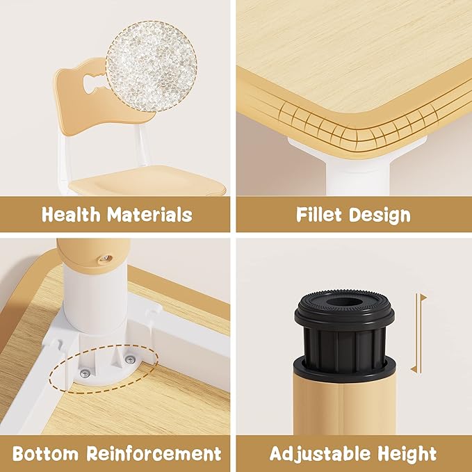 Brelley Kids Table and 4 Chairs Set, Height Adjustable Toddler Table and Chair Set, Graffiti Desktop, Non-Slip Legs, Max 300lbs, Children Multi-Activity Table for Ages 2-8-Ruum Studio Home