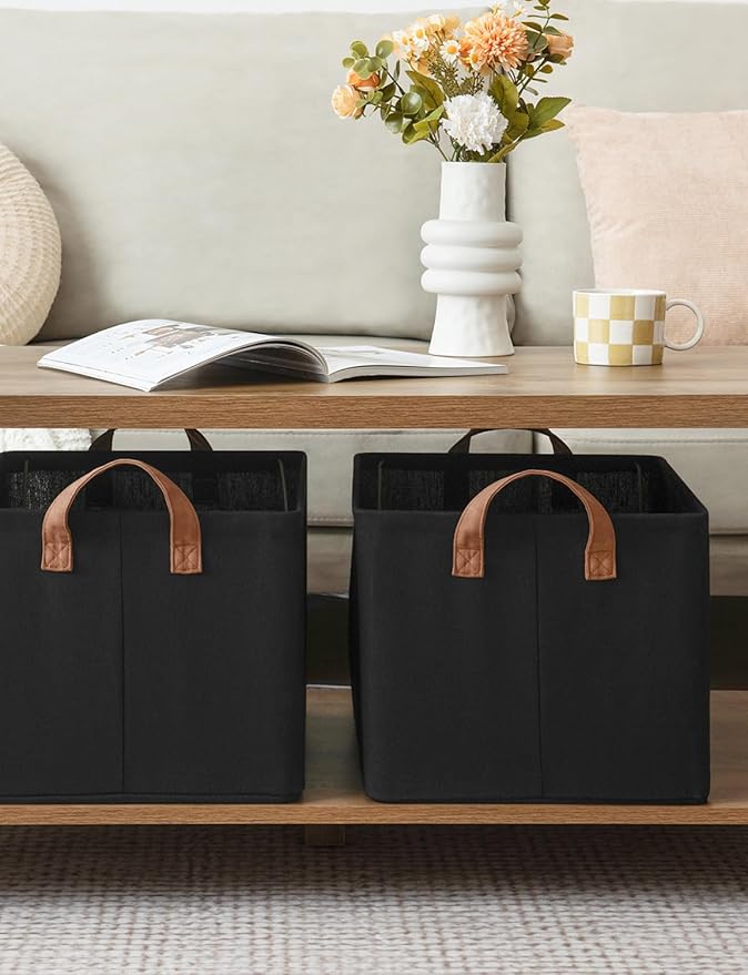 StorageWorks Storage Bins, Fabric Storage Bins for Shelves, Large Storage Baskets with Metal Frame, Closet Baskets and Bins with Handles, Black, 2-Pack-Ruum Studio Home