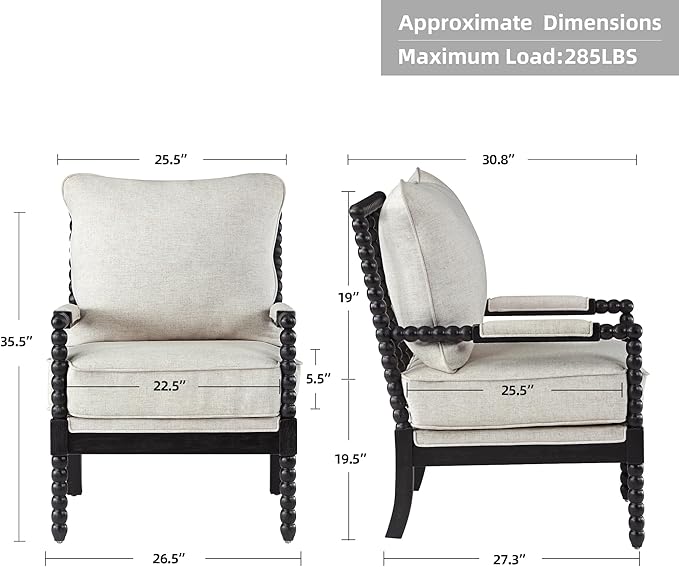 DUHOME Linen Fabric Spindle Accent Chair with Wood Frame,Bobbin Chair with High Resilience Spring Cushion and Armrest Pads, Leisure Armchair for Living Room Bedroom Farmhouse Home Office Belcony-Ruum Studio Home