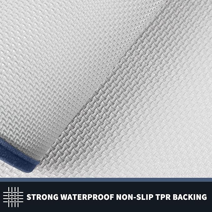 PURRUGS Dirt Trapping Door Mat 24" x 84", Non-Slip/Skid Machine Washable Entryway Rug, Shoes Scraper, Area Rug, Super Absorbent Welcome Mat for Muddy Wet Shoes and Paws, Light Blue & Navy-Ruum Studio Home